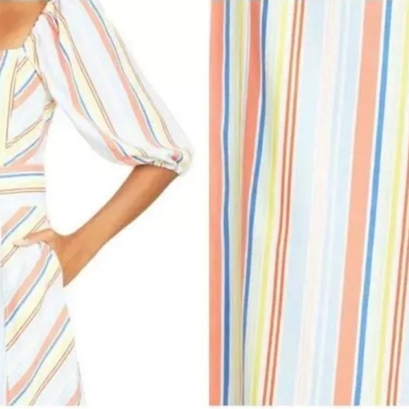 Tanya Taylor Line Multi Colored Stripe Dress In Midi - Picture 4 of 6